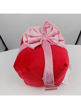 Ashland Plush Present Pillow Berry Jolly Red Pink Bow Square 8.5" x 9" Decor NWT